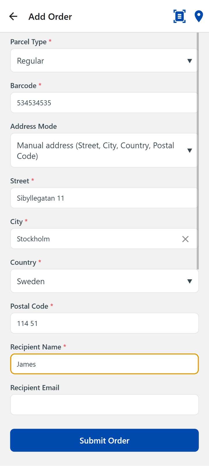 Add order form